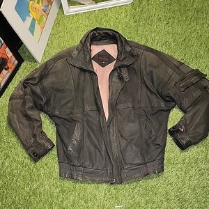 Men's Dark Gray Leather Vintage Made In Canada Field Jacket. Very Heavy Duty